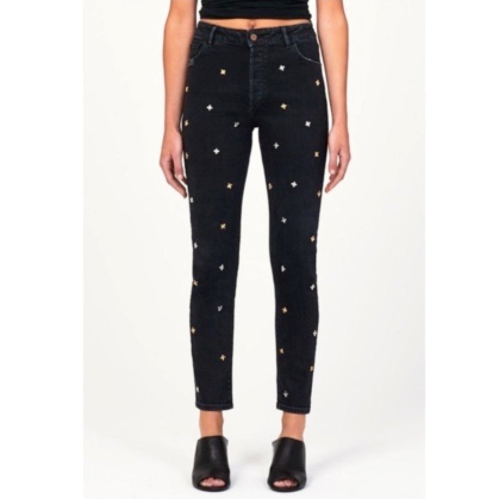 DL1961 Bella Embellished Vintage Slim Jeans in Savannah Studded Cross X Black - Picture 3 of 14